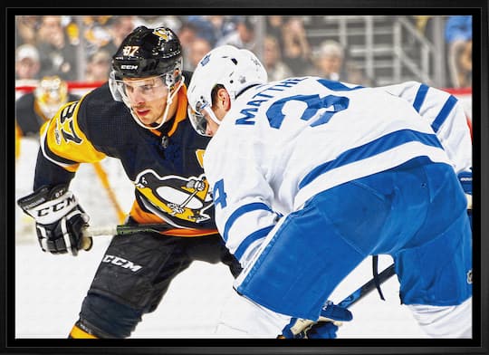 Sidney Crosby & Auston Matthews Framed 20" x 29" Face-Off Canvas 31.5" x 22.5"